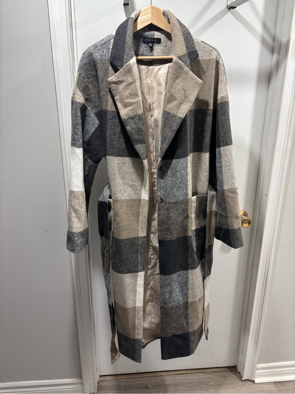 Plaid Long Wool-Blend Coat